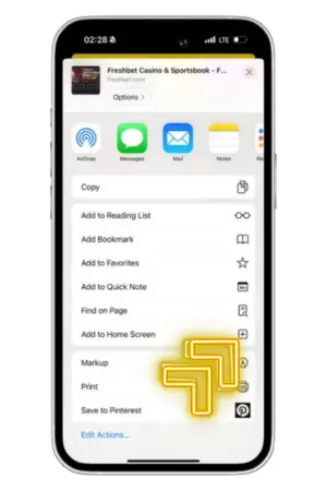 Freshbet Download add home screen option