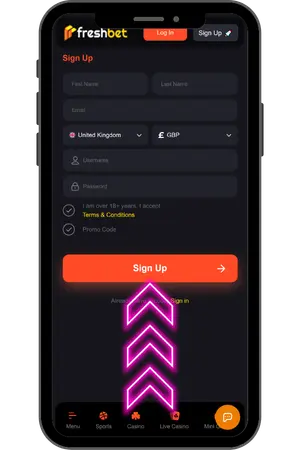 FreshBet creating your account